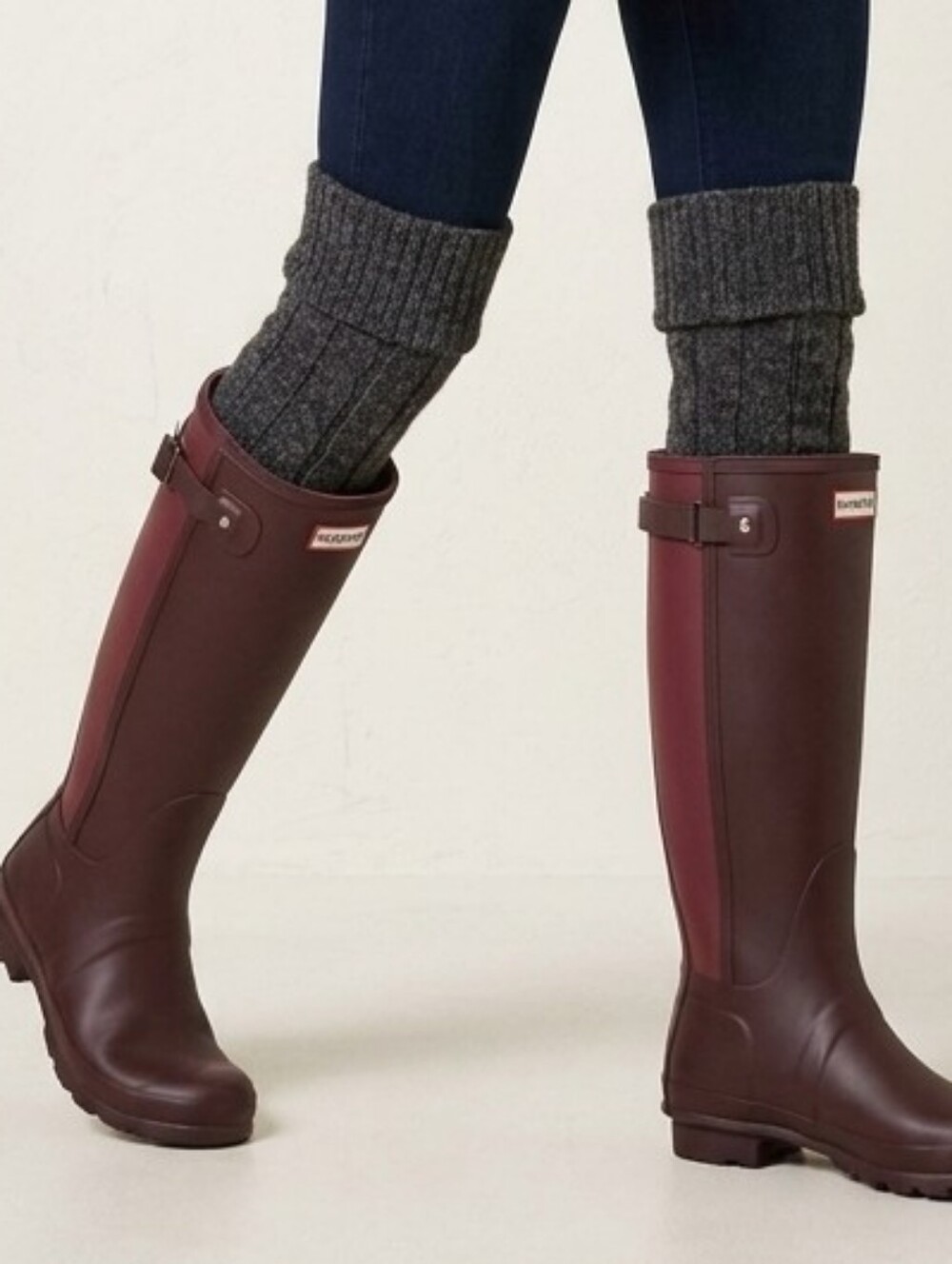 Hunter Original Two-Toned Side-Buckle Tall Rain Boots In Burgundy - 9
